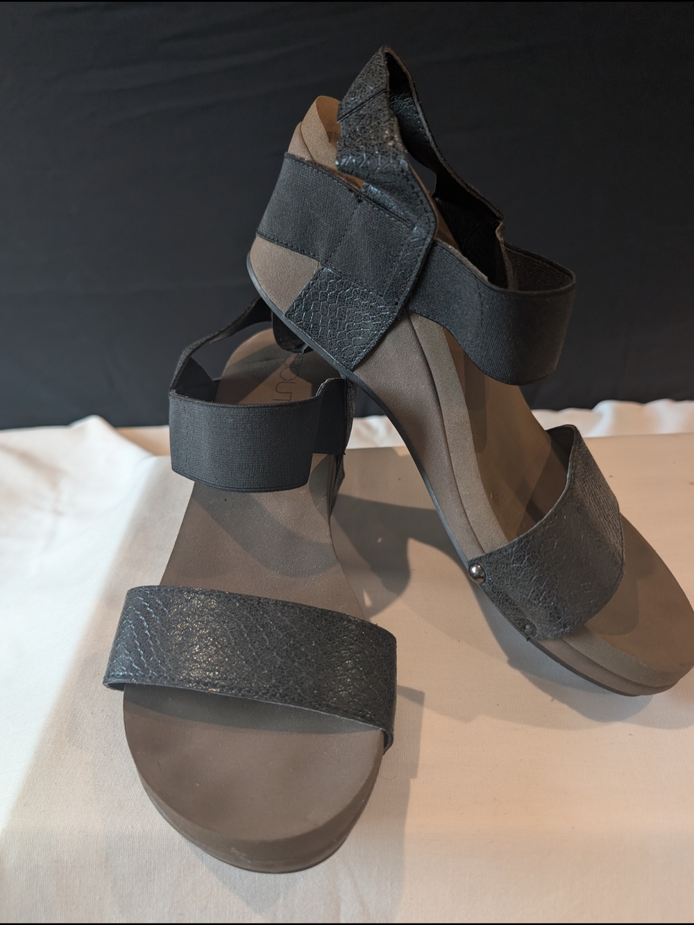 Corkys Black Elastic Strap Wedge Sandals